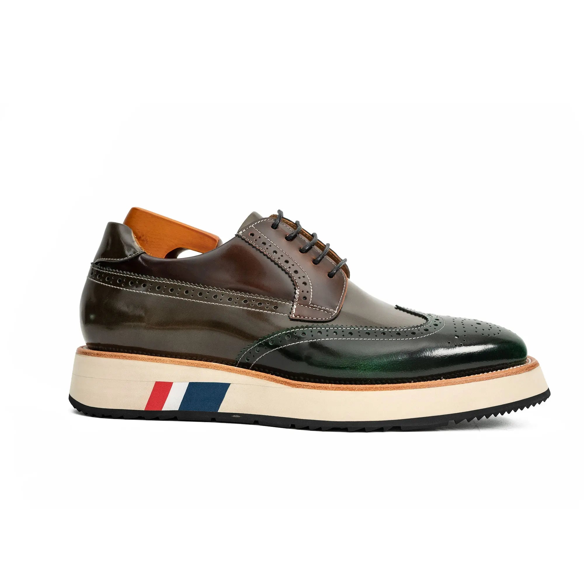 Green & Brown Brogues with Thick Heel