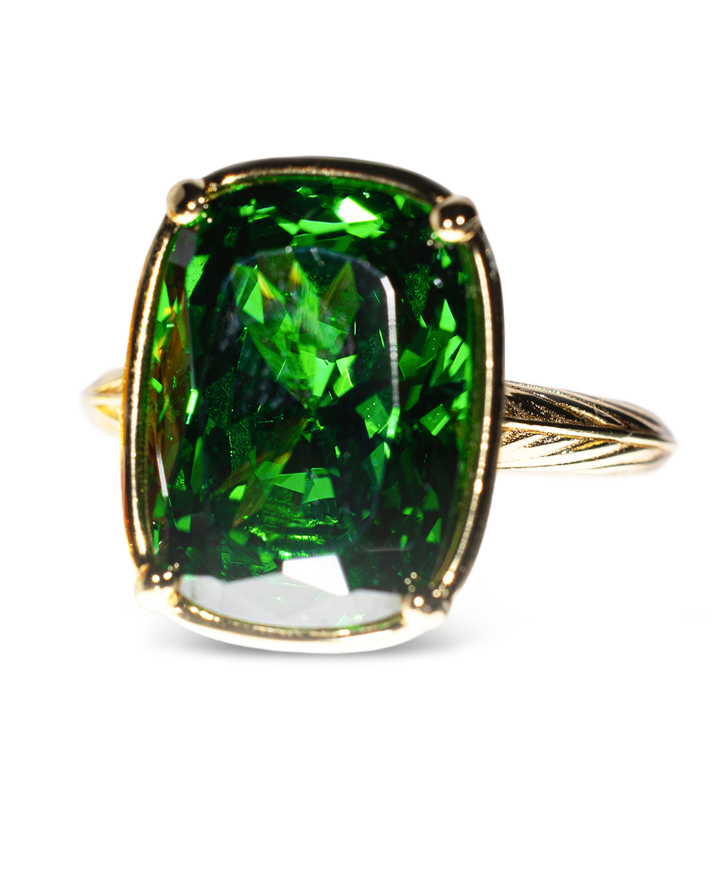 Sterling Silver Elongated Cushion Emerald CZ Cocktail Ring