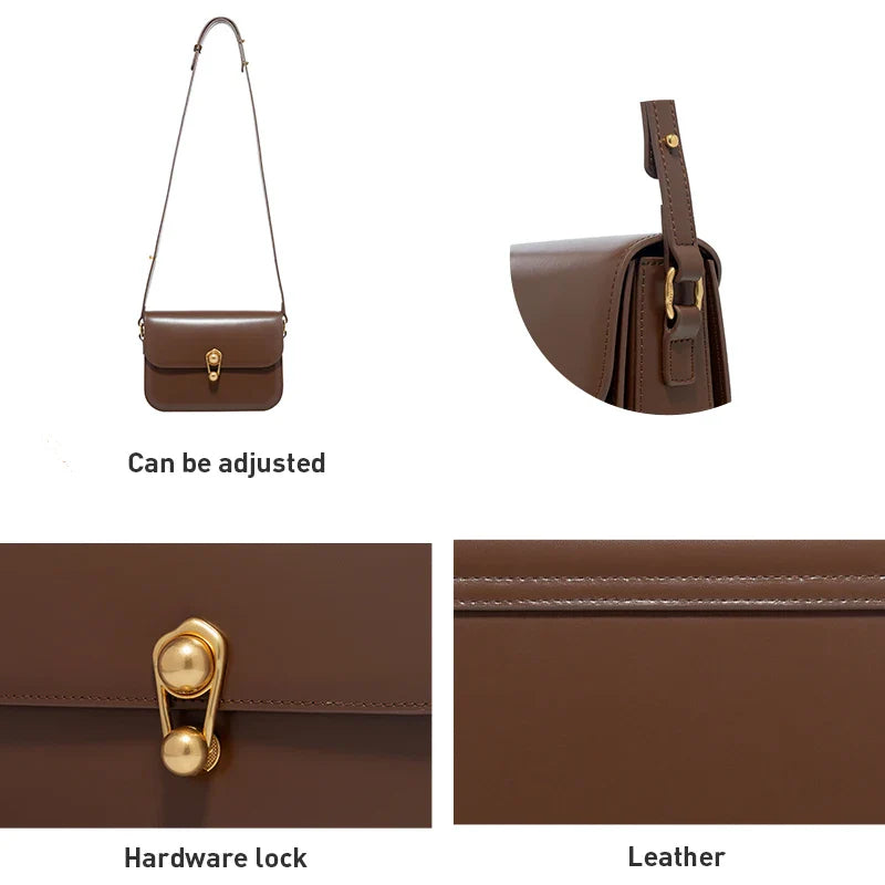 Women's Bag Luxury Brand | New Fashion Shoulder & Crossbody Square Bags (Designer Split Leather Tote Handbag with Lock)