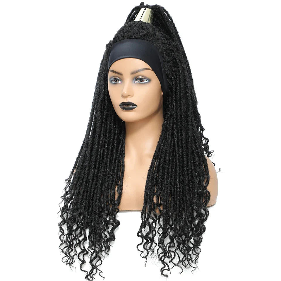 Long 22" Goddess Locs Headband Wig | Curly Ends | Soft Faux Locs | Synthetic Braids | For Women
