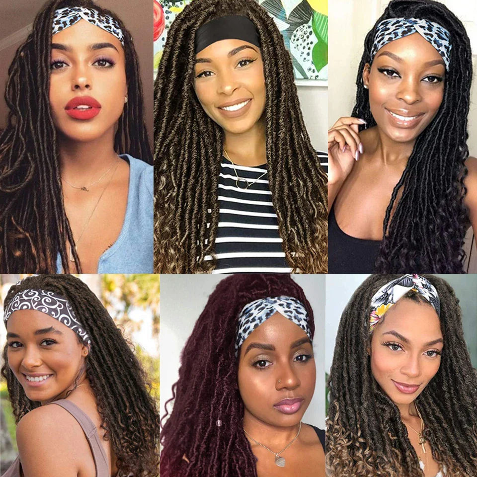 Long 22" Goddess Locs Headband Wig | Curly Ends | Soft Faux Locs | Synthetic Braids | For Women