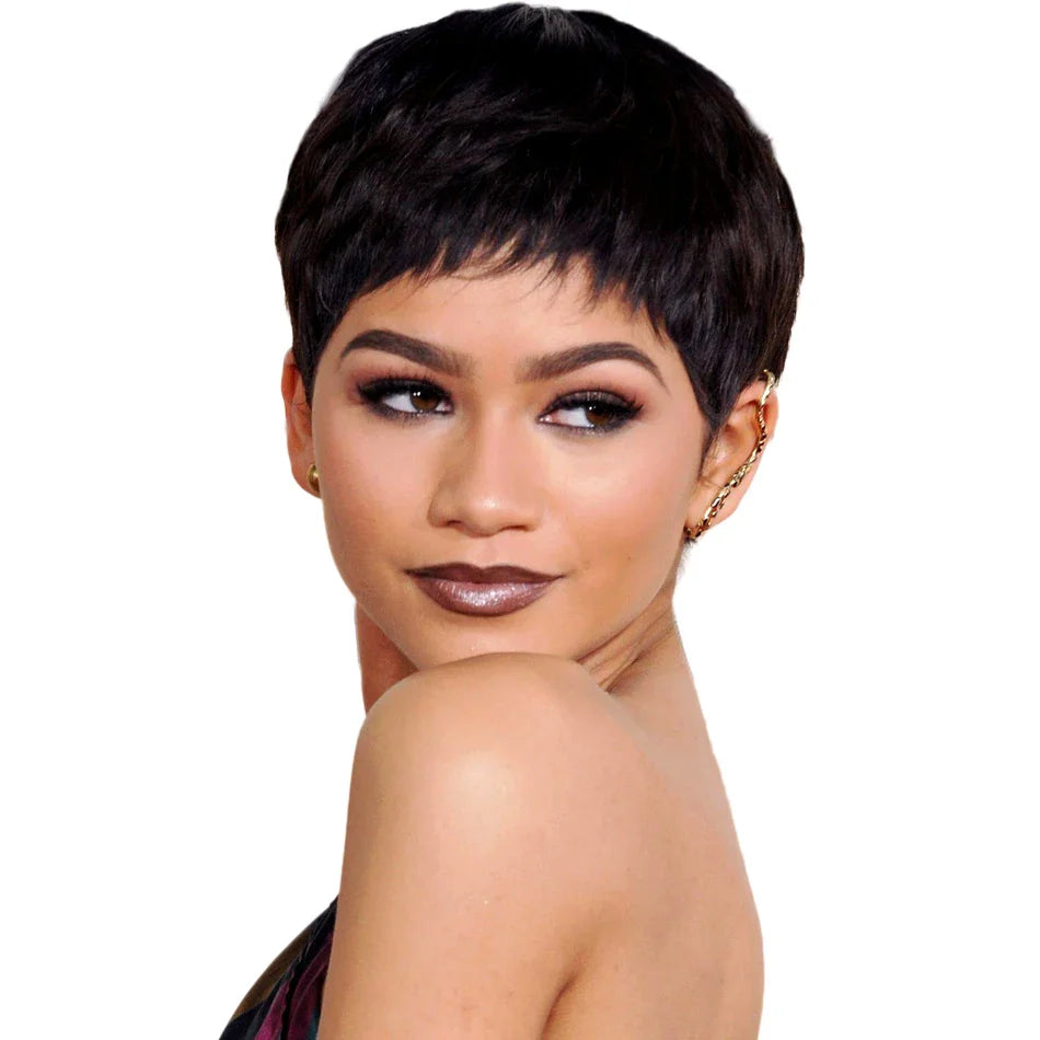 Short Pixie Cut Bob Human Hair Wig | Straight Remy Hair | Ready-to-Wear Machine Made
