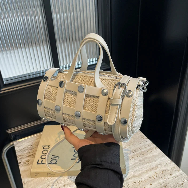New Fashion Summer Cute Handbags | Light Feminine Straw Bags & Lady Design Purses with Rivet for Women