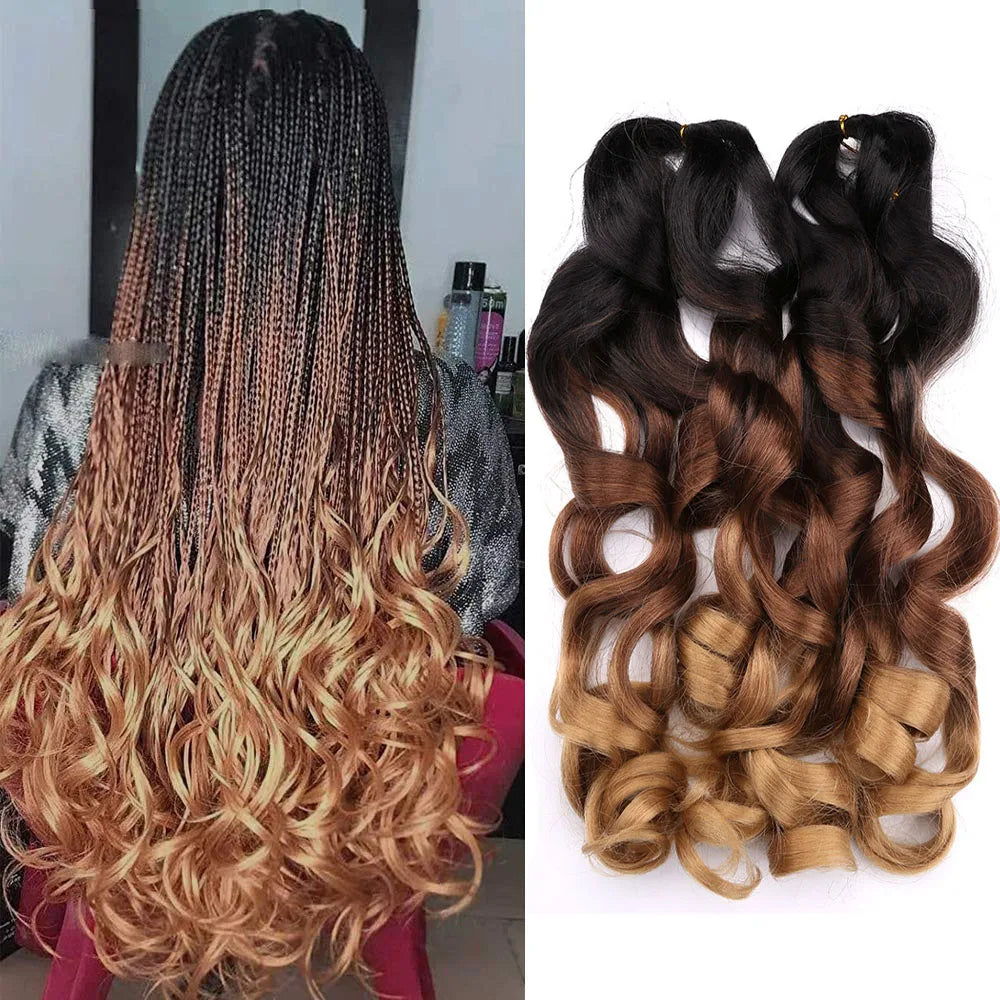 French Curly Crochet Braiding Hair - Ombre Spiral Curls - Pre-Stretched Synthetic Hair Extensions