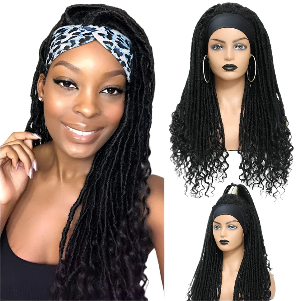 Long 22" Goddess Locs Headband Wig | Curly Ends | Soft Faux Locs | Synthetic Braids | For Women