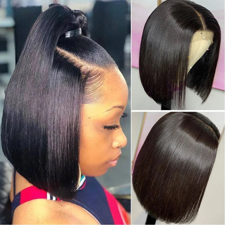Glueless 13x4 Straight Lace Front Bob Wig Pre-Plucked 4x4 Closure Brazilian Remy Human Hair Bone Straight Short Bob