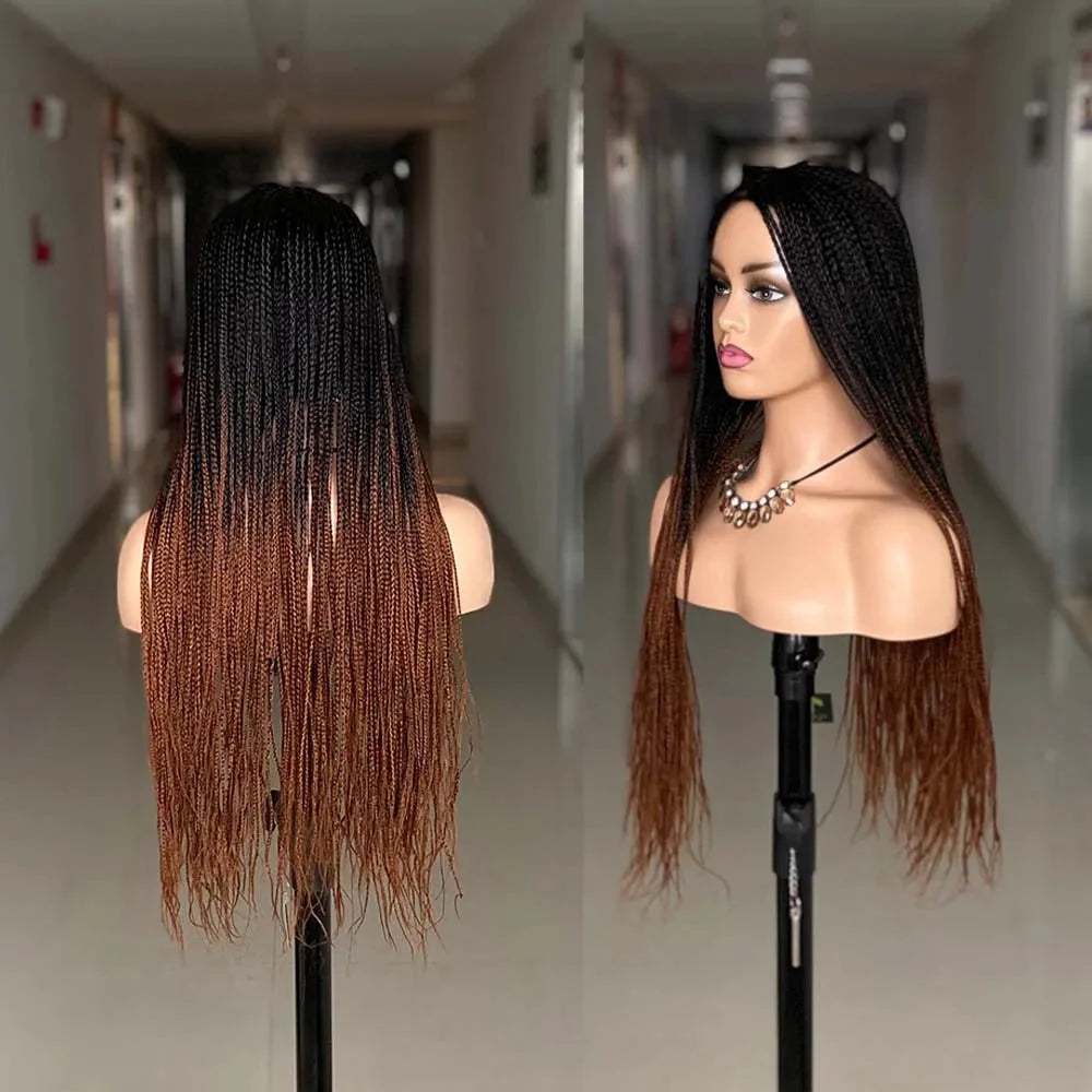 26" Ombre Box Braided Wig for Black Women | Long Synthetic Cosplay Braiding Hair | Heat Resistant Crochet Wigs