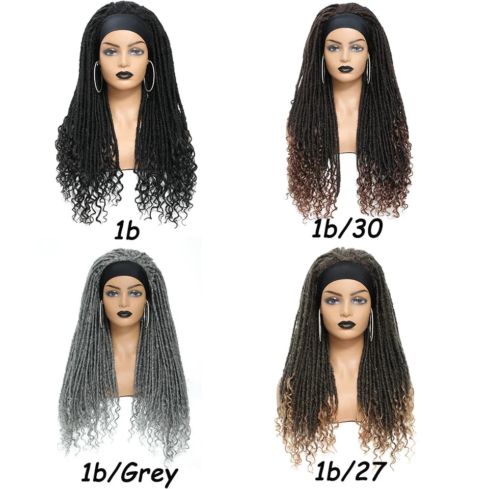 Long 22" Goddess Locs Headband Wig | Curly Ends | Soft Faux Locs | Synthetic Braids | For Women