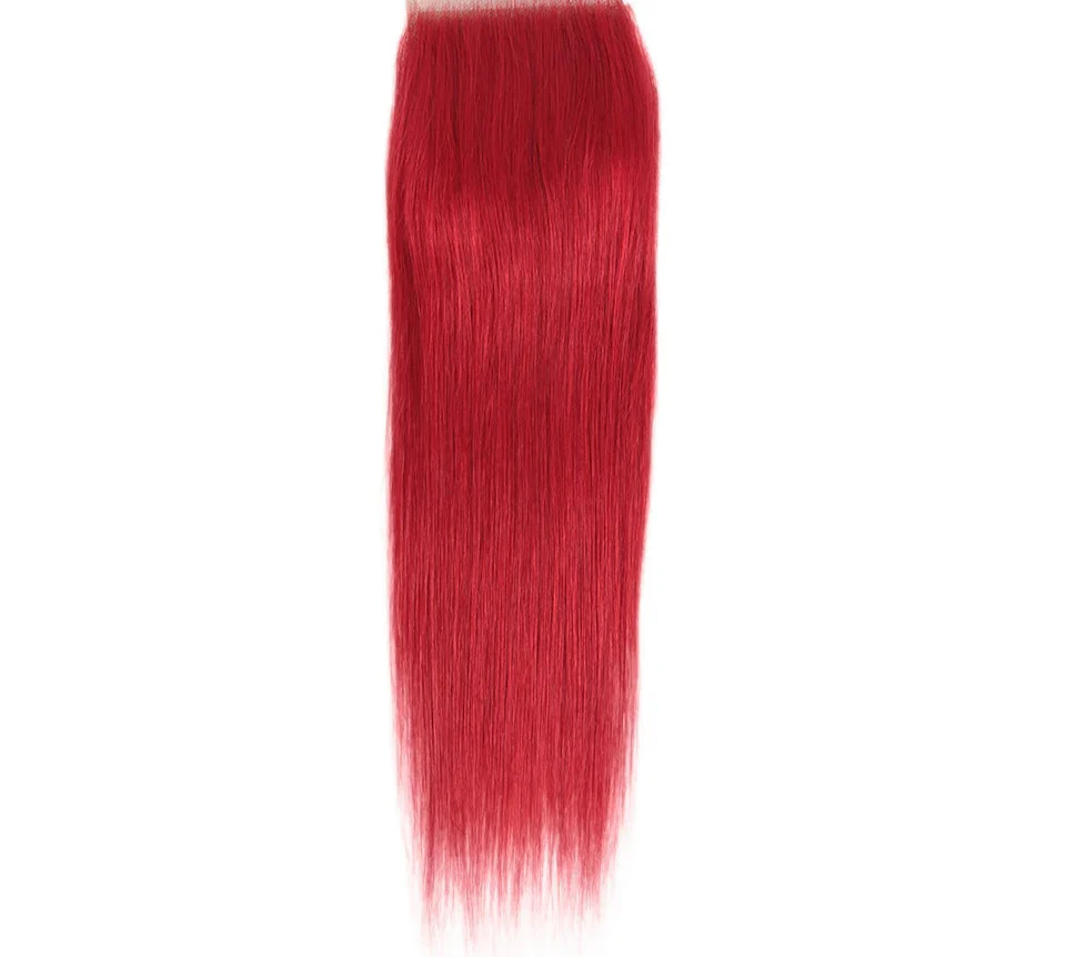Red & Blonde Highlight Straight Bundles with Closure | 3 Pcs Brazilian Remy Human Hair Weave Extensions