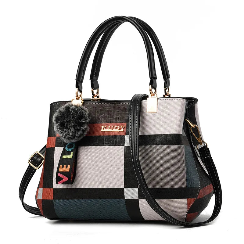 Elegant Designer Handbags for Women | PU Leather Crossbody Messenger Bag with Hairball (Girls Shoulder Bag, Top-Handle Tote)