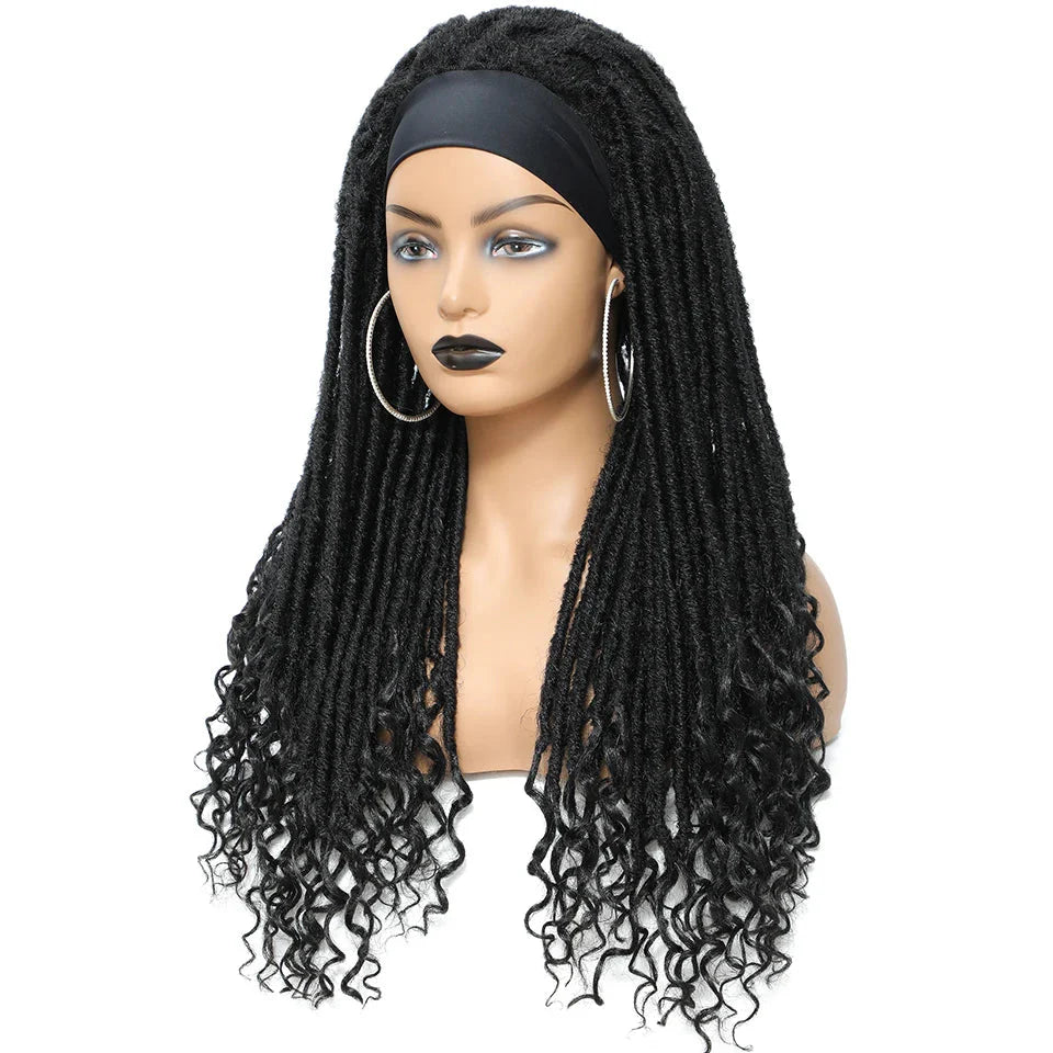 Long 22" Goddess Locs Headband Wig | Curly Ends | Soft Faux Locs | Synthetic Braids | For Women