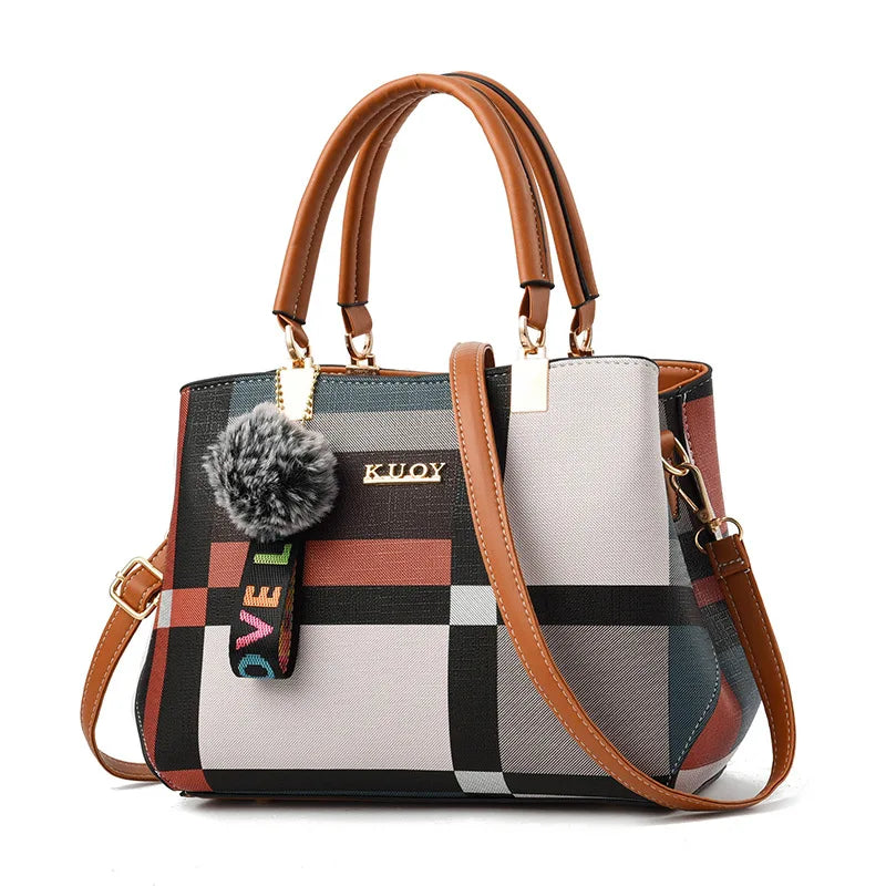 Elegant Designer Handbags for Women | PU Leather Crossbody Messenger Bag with Hairball (Girls Shoulder Bag, Top-Handle Tote)