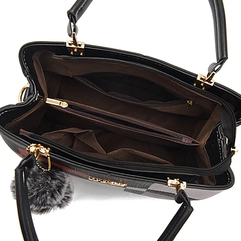 Elegant Designer Handbags for Women | PU Leather Crossbody Messenger Bag with Hairball (Girls Shoulder Bag, Top-Handle Tote)