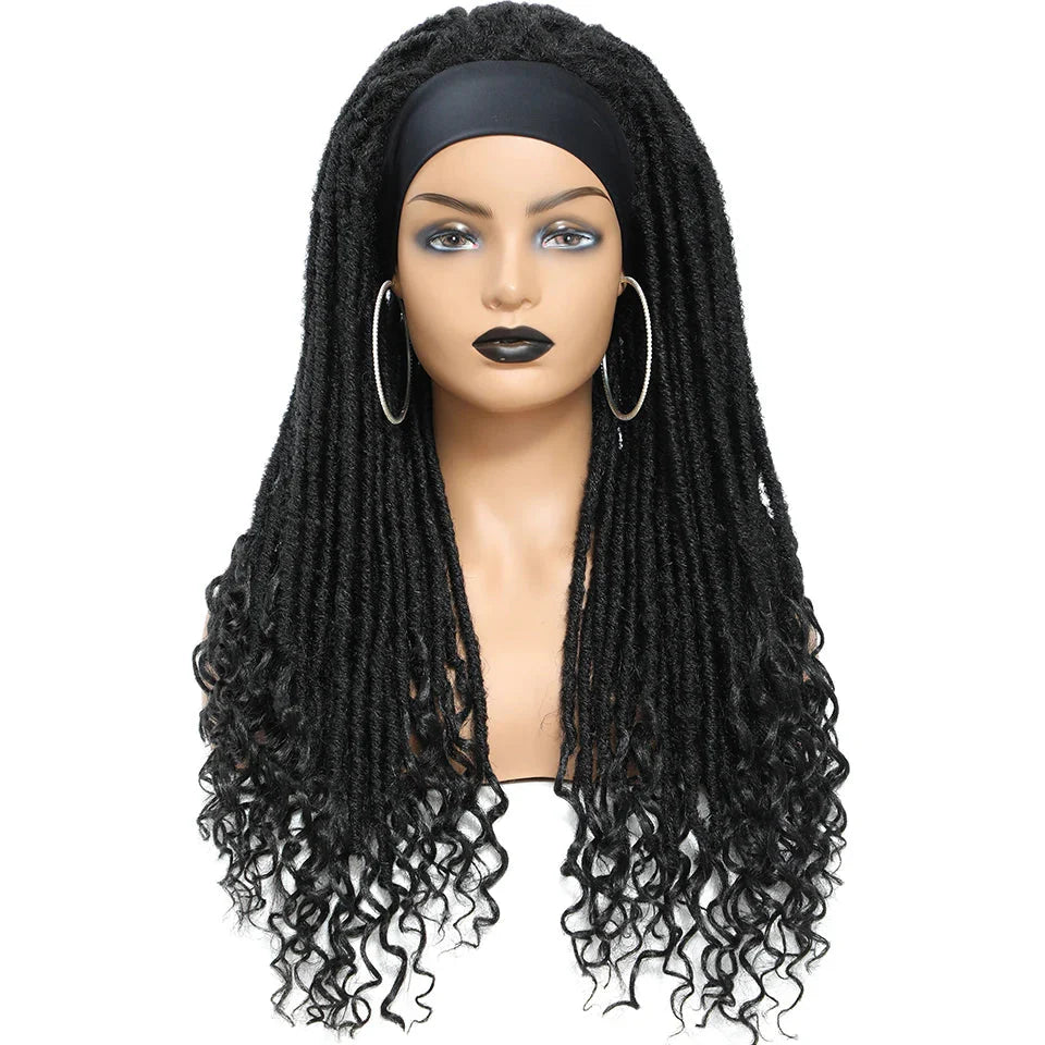 Long 22" Goddess Locs Headband Wig | Curly Ends | Soft Faux Locs | Synthetic Braids | For Women
