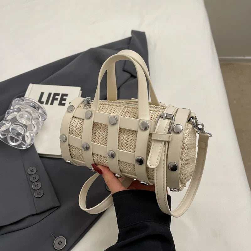 New Fashion Summer Cute Handbags | Light Feminine Straw Bags & Lady Design Purses with Rivet for Women