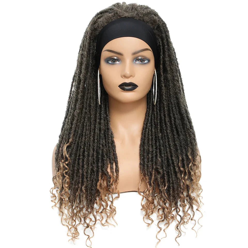 Long 22" Goddess Locs Headband Wig | Curly Ends | Soft Faux Locs | Synthetic Braids | For Women