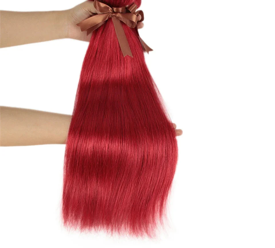Red & Blonde Highlight Straight Bundles with Closure | 3 Pcs Brazilian Remy Human Hair Weave Extensions