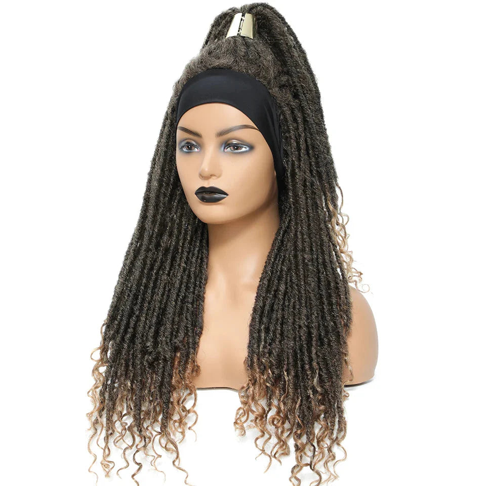 Long 22" Goddess Locs Headband Wig | Curly Ends | Soft Faux Locs | Synthetic Braids | For Women