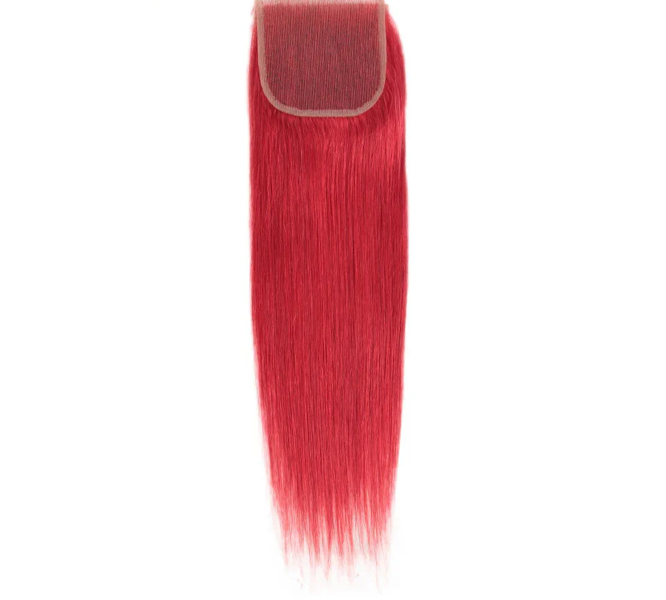 Red & Blonde Highlight Straight Bundles with Closure | 3 Pcs Brazilian Remy Human Hair Weave Extensions