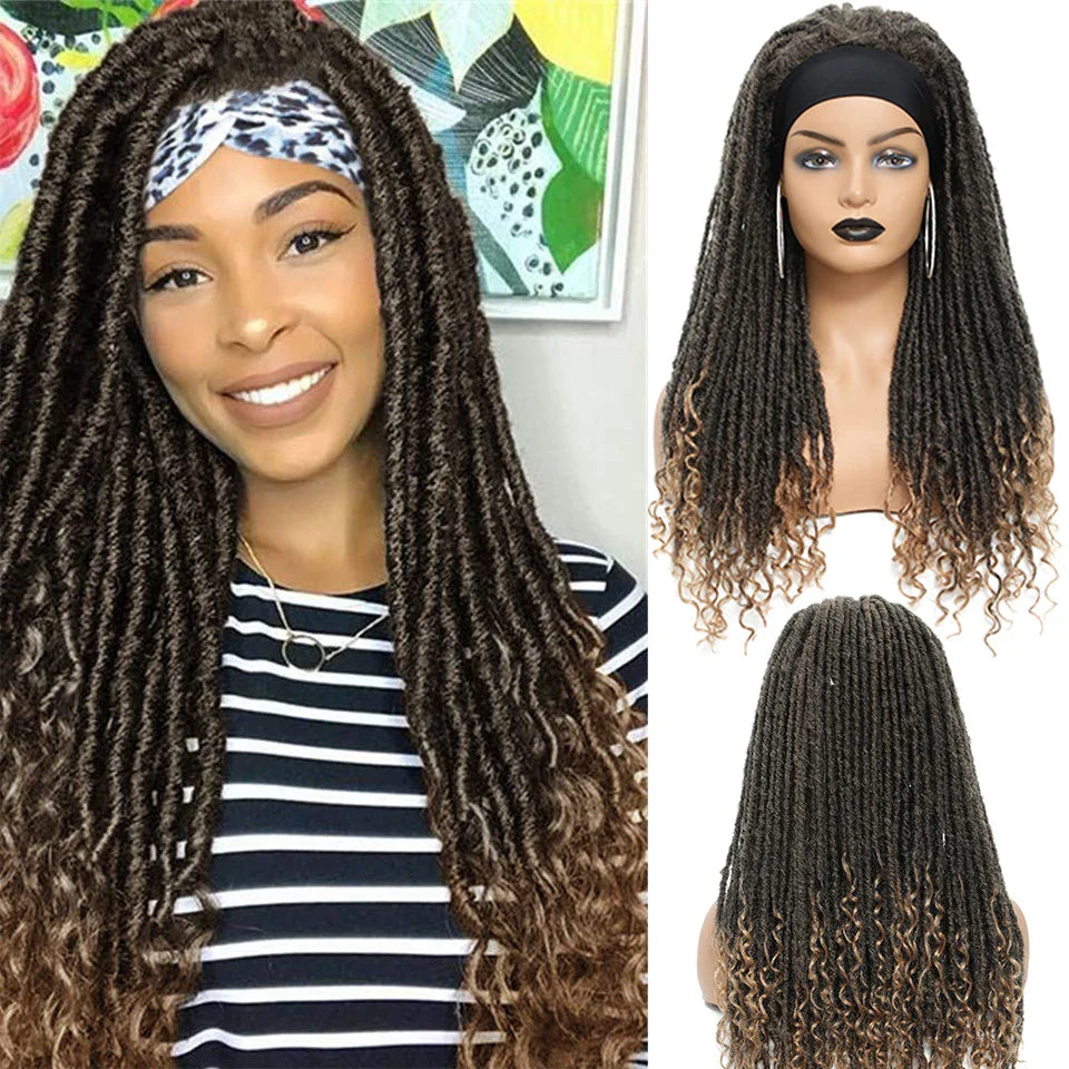 Long 22" Goddess Locs Headband Wig | Curly Ends | Soft Faux Locs | Synthetic Braids | For Women