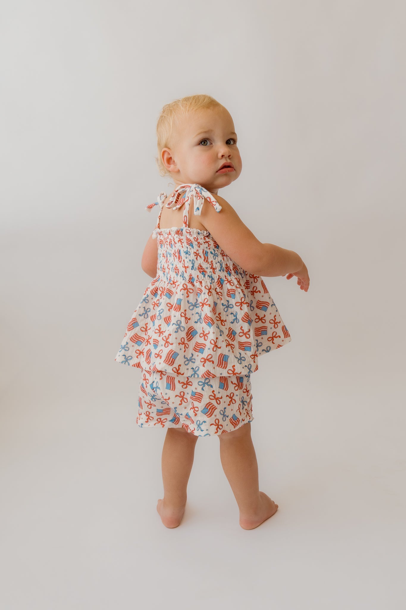 Flags & Bows Muslin Shirred Top + Short Set