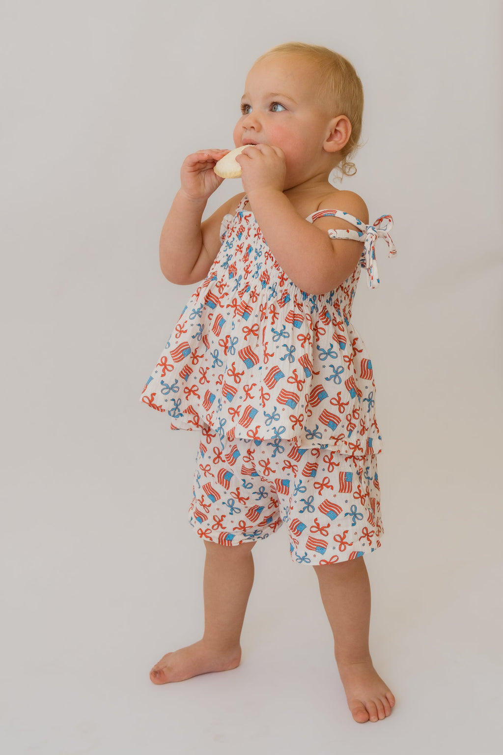 Flags & Bows Muslin Shirred Top + Short Set