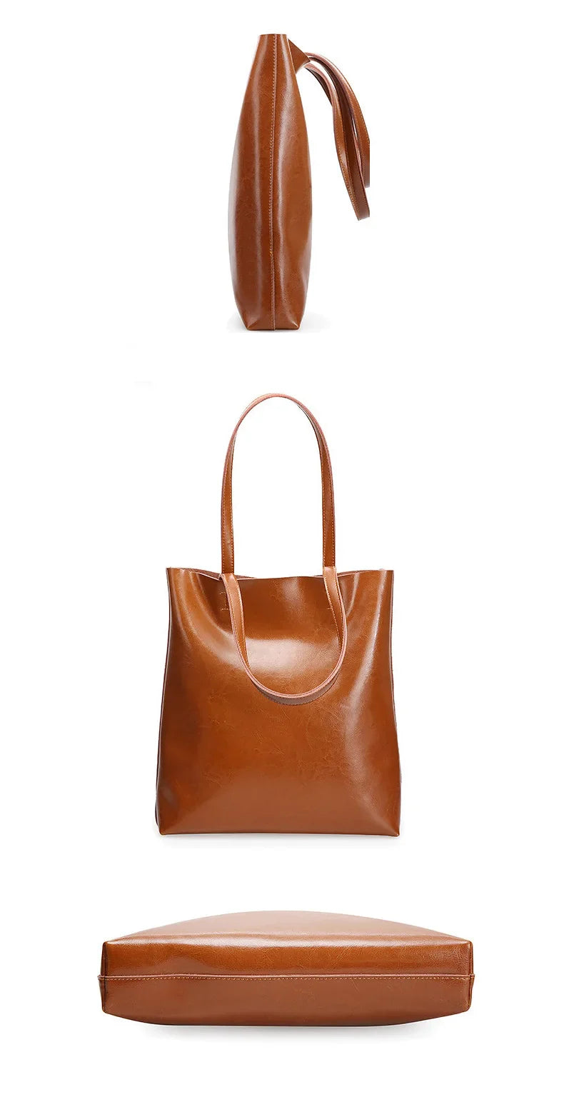 Real Genuine Leather Women's Shoulder Bags | Large Capacity Female Fashion Office Retro Handbag (Cow Leather, Big Bags for Women)
