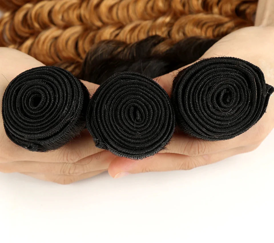 Ombre Brazilian Deep Wave Human Hair Bundles | Remy 2 Tone Color T1B/27#, T1B/30#, T1B/99J# (1, 3, or 4 Pcs)