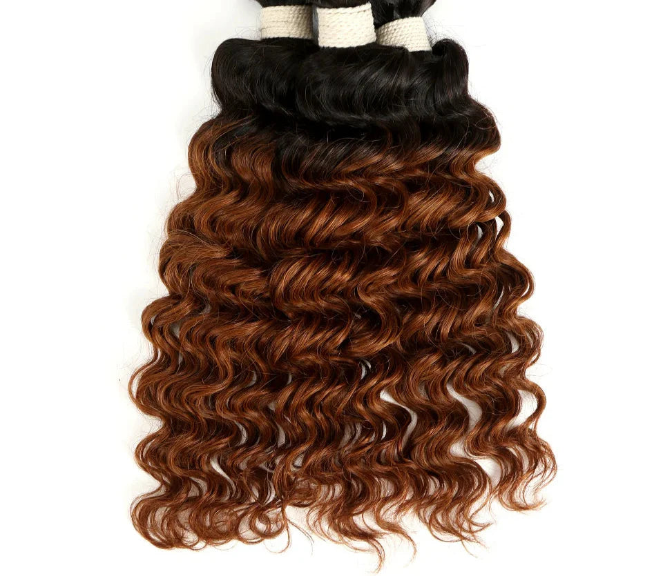 Ombre Brazilian Deep Wave Human Hair Bundles | Remy 2 Tone Color T1B/27#, T1B/30#, T1B/99J# (1, 3, or 4 Pcs)