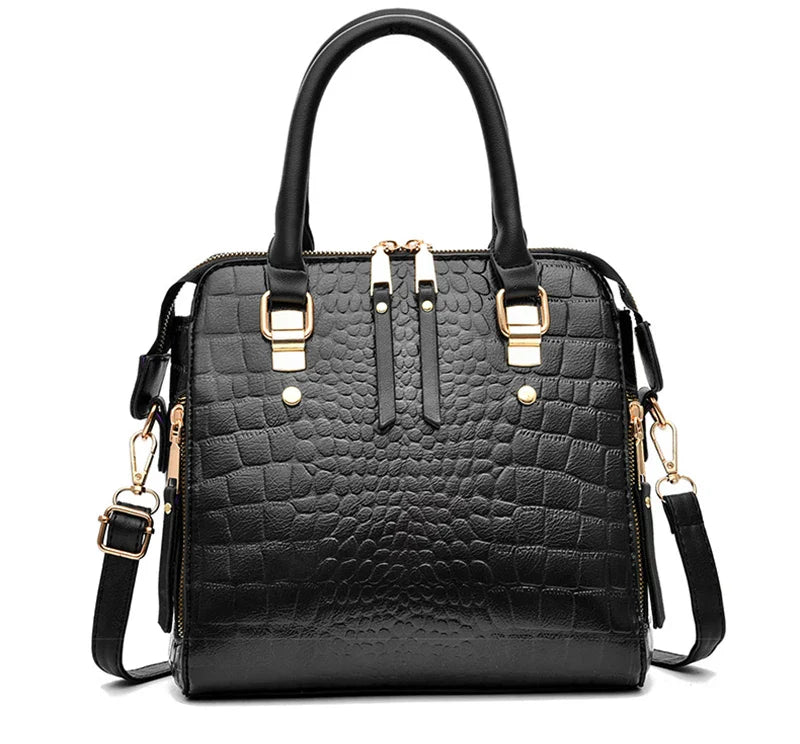 Luxury Crocodile Pattern Handbag for Women | Winter New PU Leather Tassel Shoulder Bag (Brands Design Handle Bag, Lady Purse)
