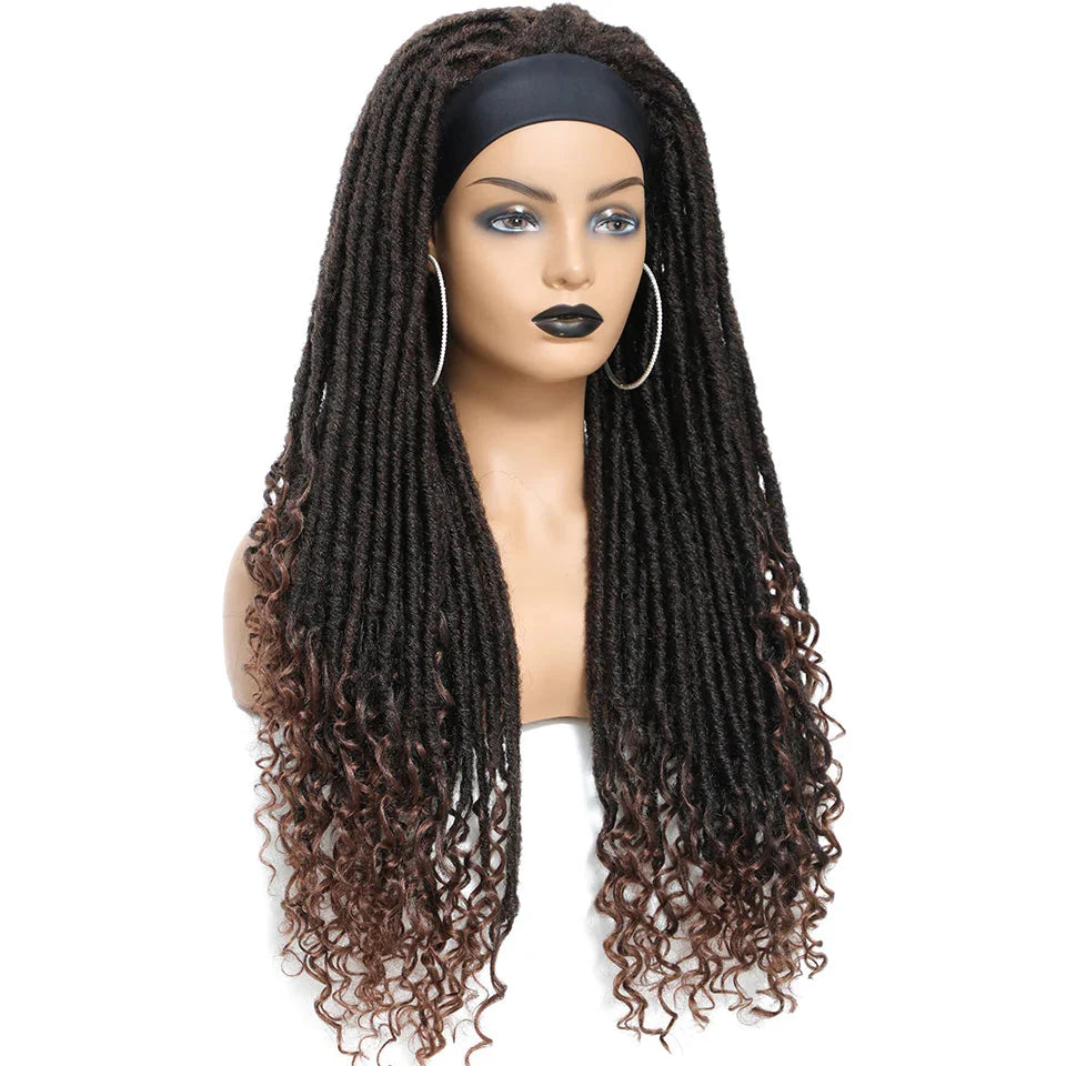 Long 22" Goddess Locs Headband Wig | Curly Ends | Soft Faux Locs | Synthetic Braids | For Women