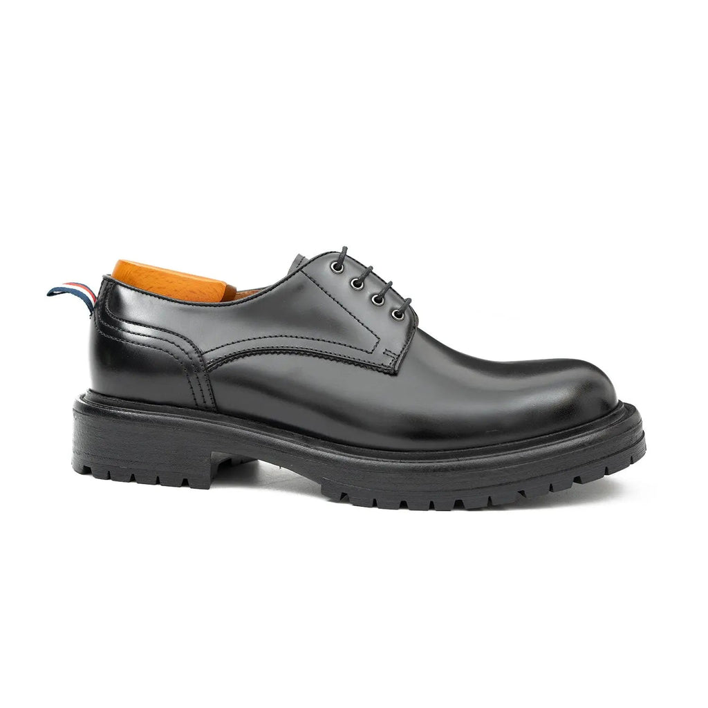 Handcrafted Big Toe Derby Shoes with Thick Sole  Black