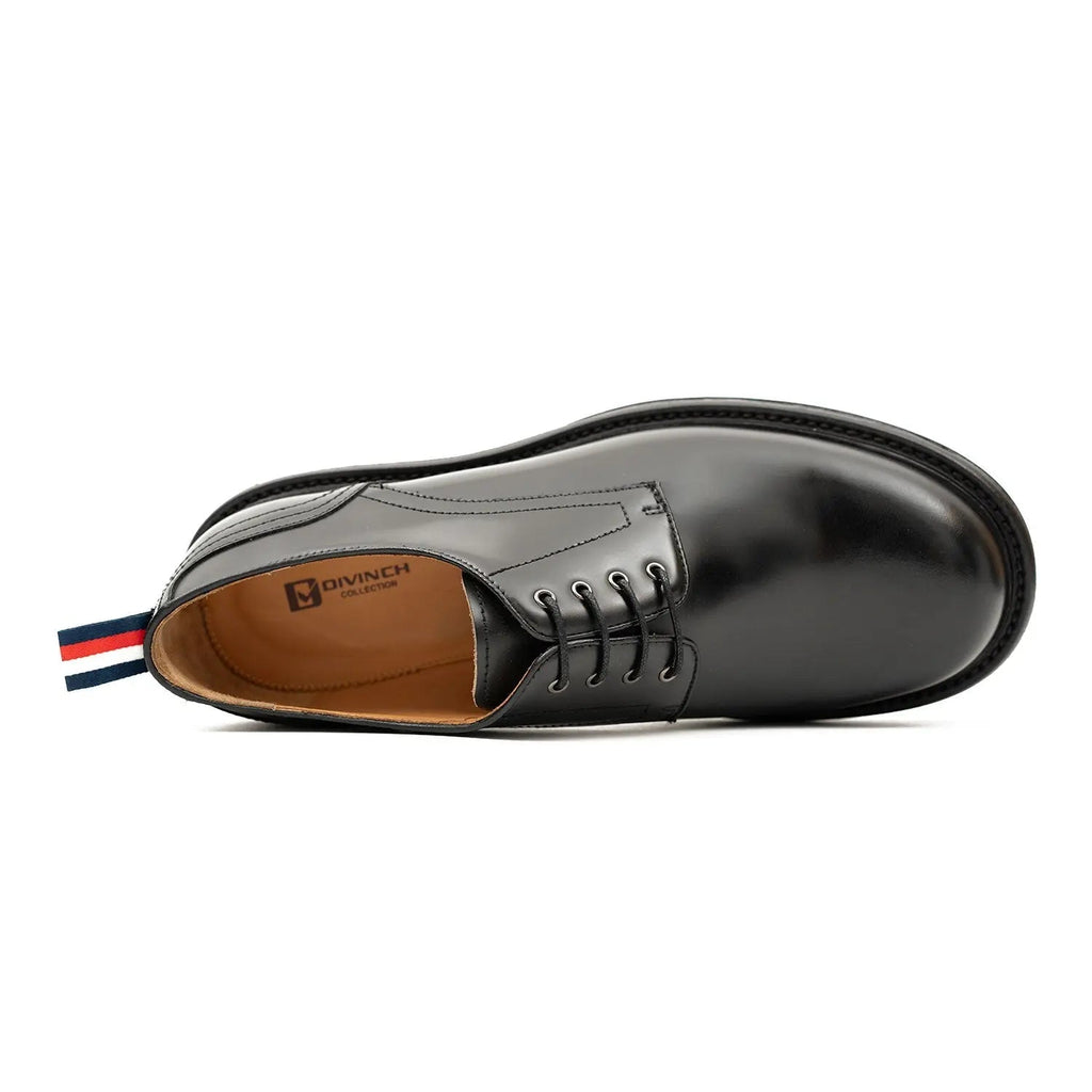 Handcrafted Big Toe Derby Shoes with Thick Sole  Black