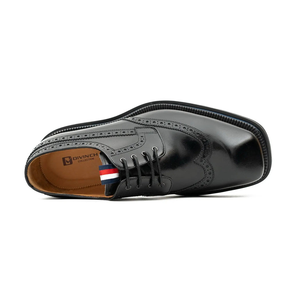 Handcrafted Square Toe Brogue Shoes with Thick Sole Black