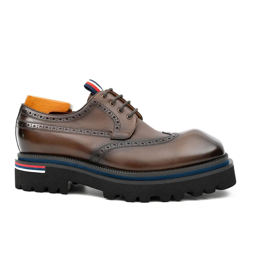 Handcrafted Square Toe Brogue Shoes with Thick Sole Coffee