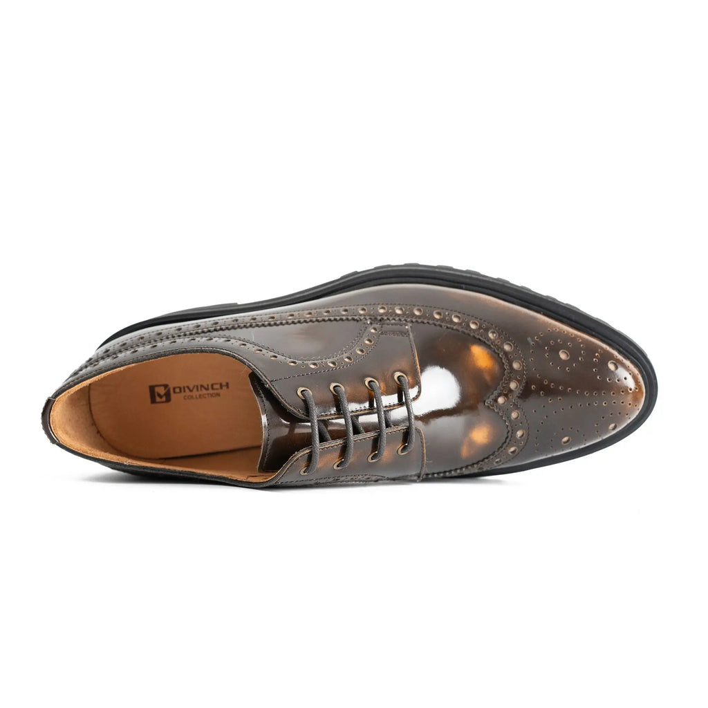 Handmade Chunky - sole Brogue Shoes Brown