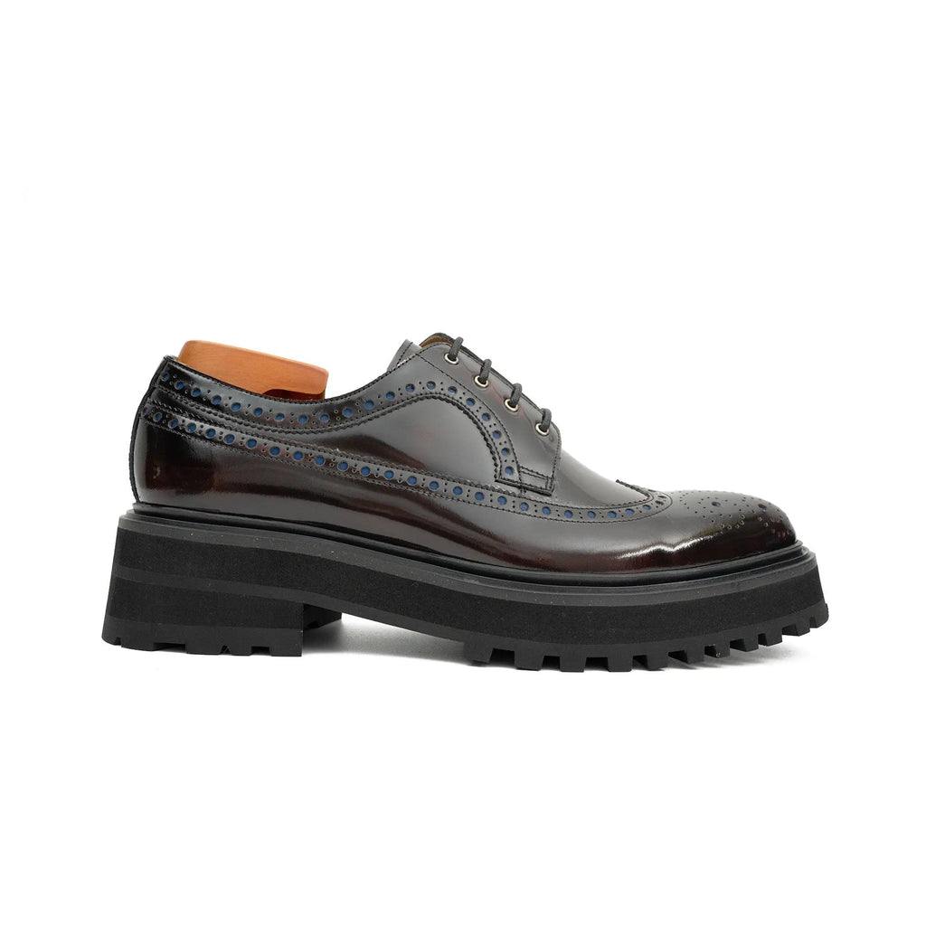 Handmade Chunky - sole Brogue Shoes Wine Red