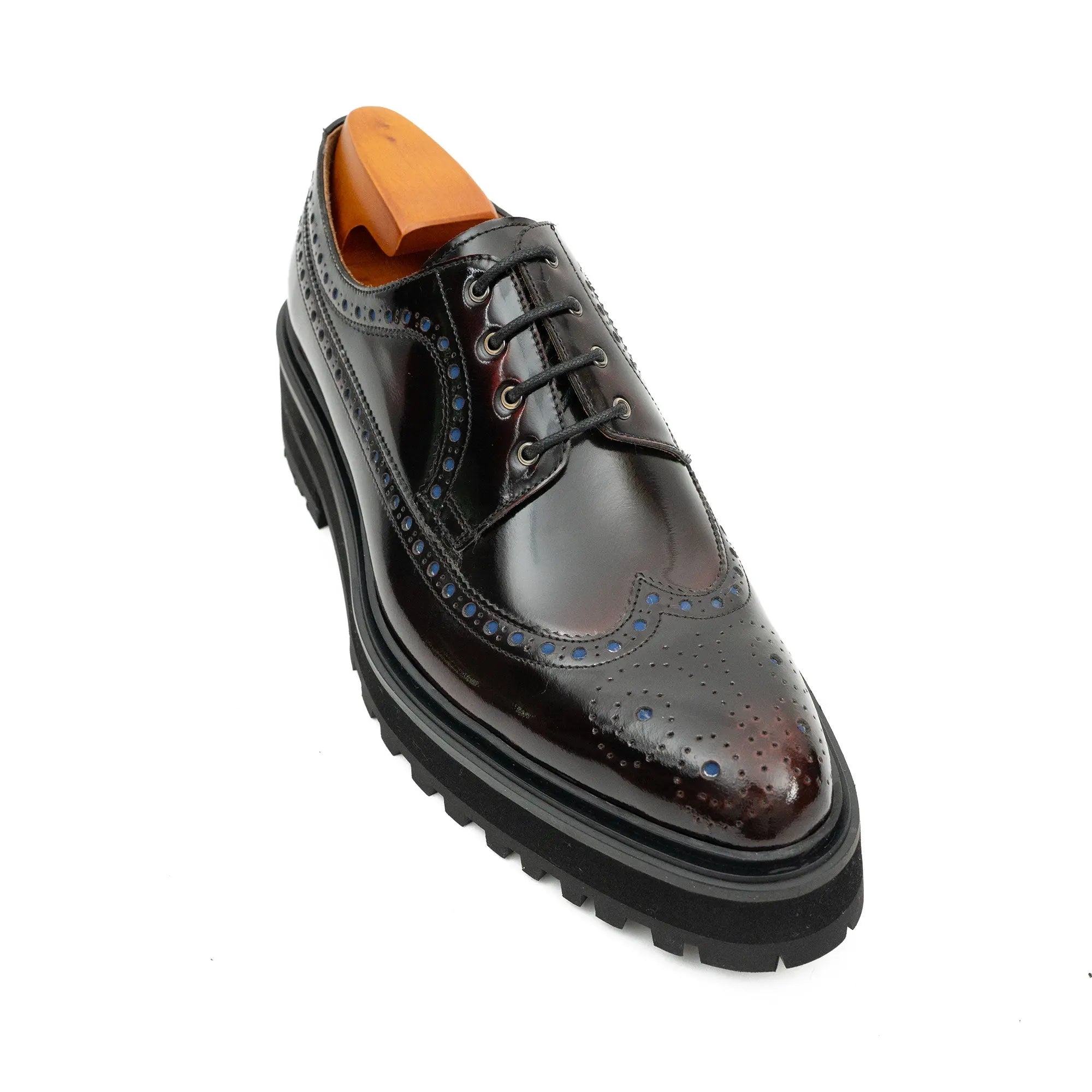 Handmade Chunky - sole Brogue Shoes Wine Red