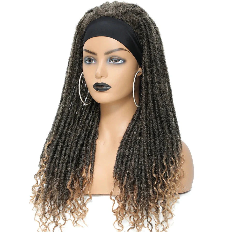 Long 22" Goddess Locs Headband Wig | Curly Ends | Soft Faux Locs | Synthetic Braids | For Women