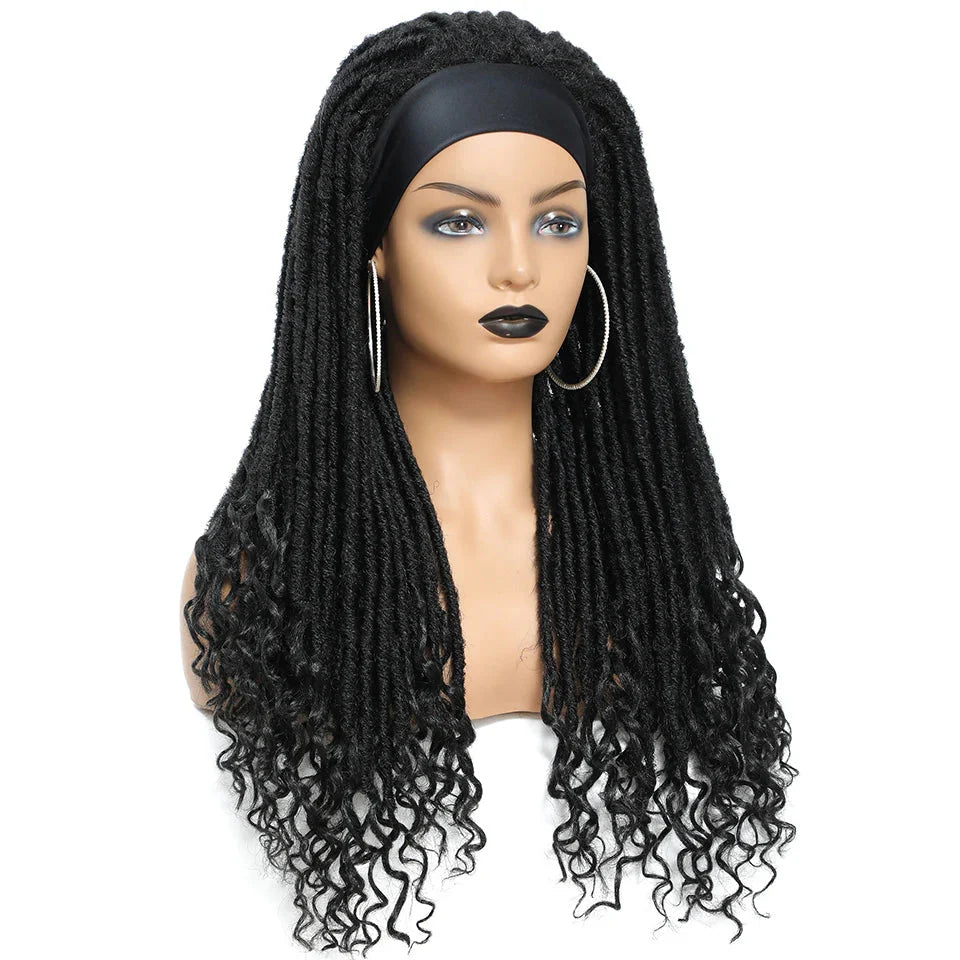 Long 22" Goddess Locs Headband Wig | Curly Ends | Soft Faux Locs | Synthetic Braids | For Women