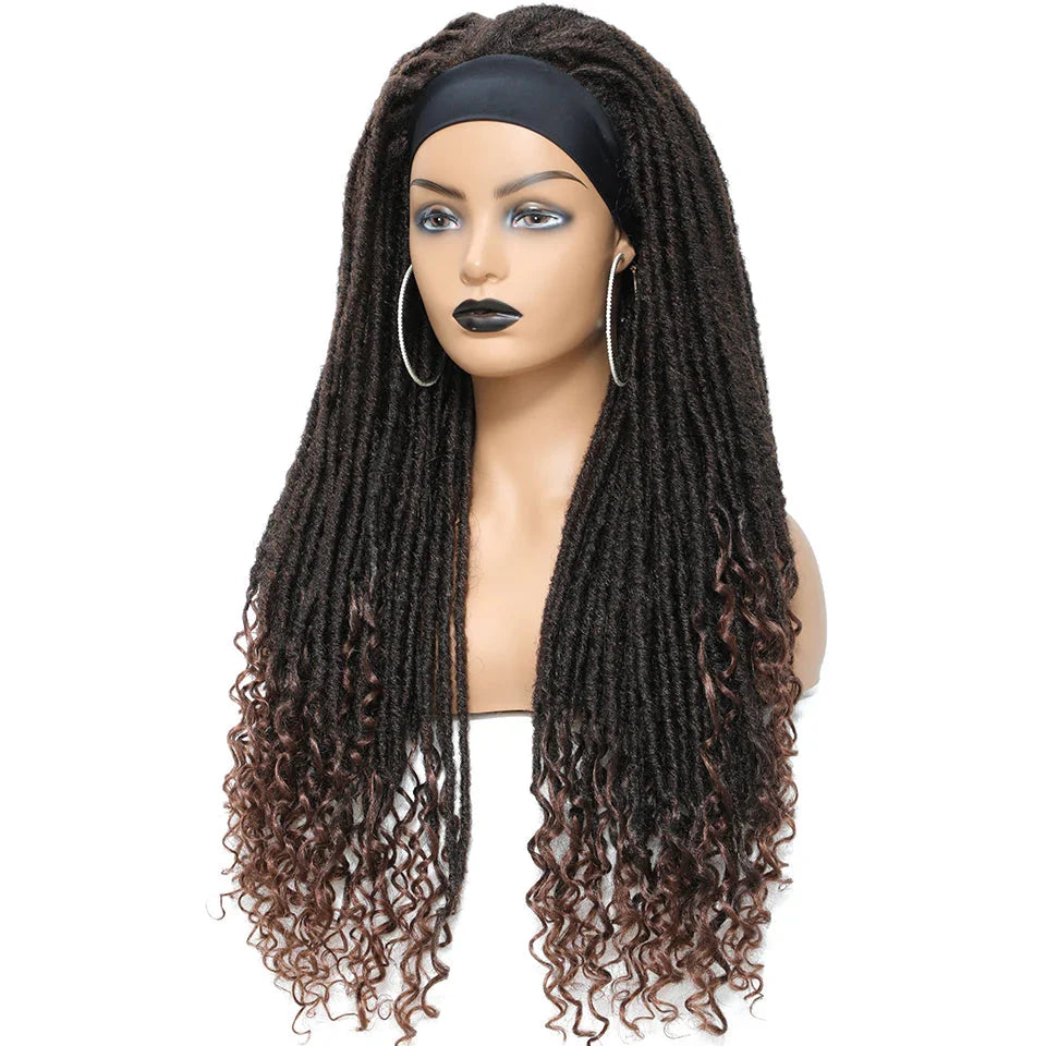 Long 22" Goddess Locs Headband Wig | Curly Ends | Soft Faux Locs | Synthetic Braids | For Women