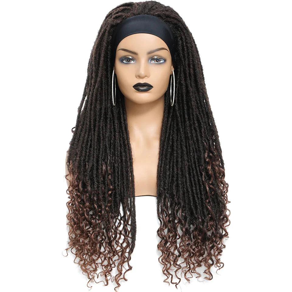 Long 22" Goddess Locs Headband Wig | Curly Ends | Soft Faux Locs | Synthetic Braids | For Women