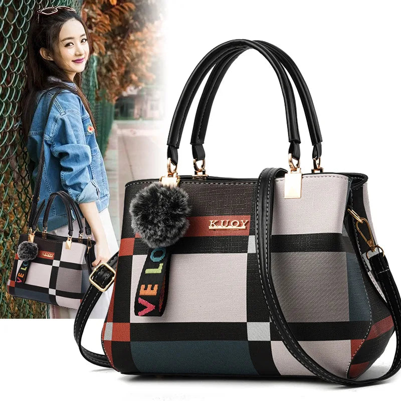 Elegant Designer Handbags for Women | PU Leather Crossbody Messenger Bag with Hairball (Girls Shoulder Bag, Top-Handle Tote)