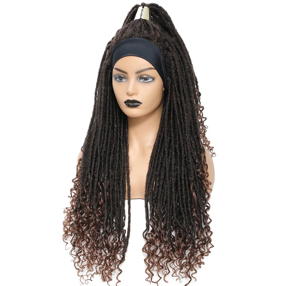 Long 22" Goddess Locs Headband Wig | Curly Ends | Soft Faux Locs | Synthetic Braids | For Women