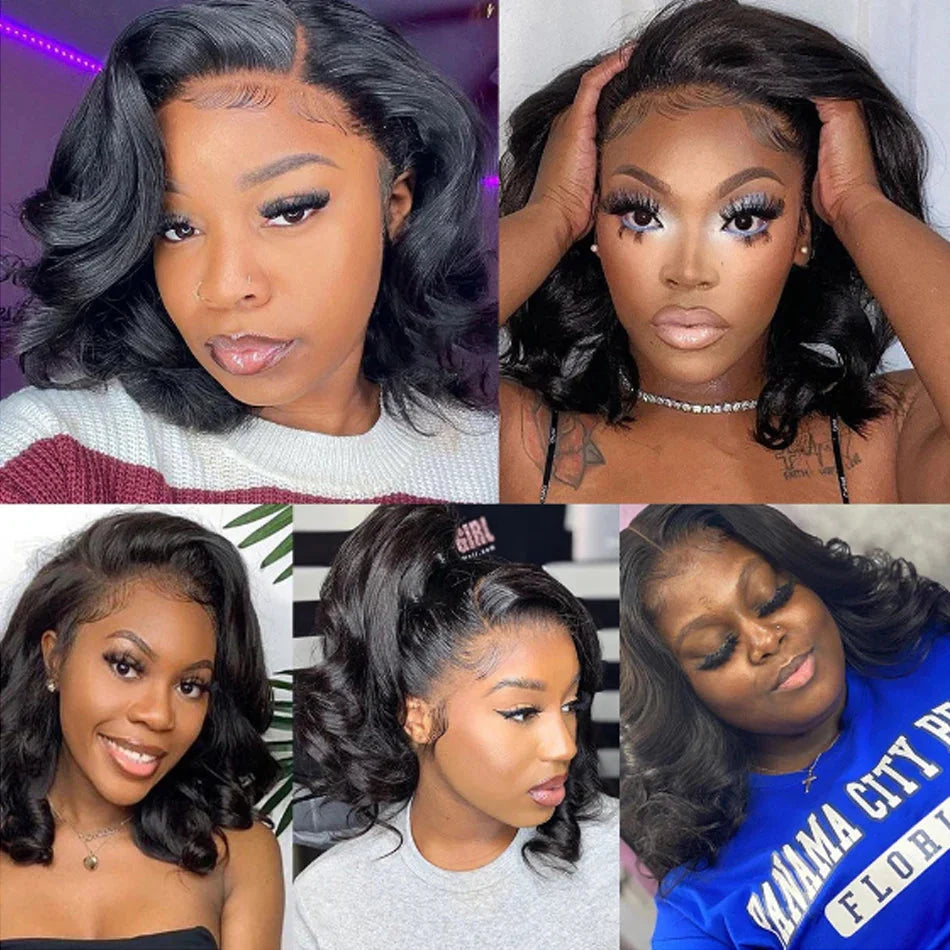 Glueless Body Wave Short Bob Wig | 13x4 Transparent Lace Front Brazilian Human Hair (Pre-Plucked, Ready-to-Wear)