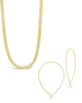 Delicate Threader Hoop Earrings & Herringbone Chain Necklace Set