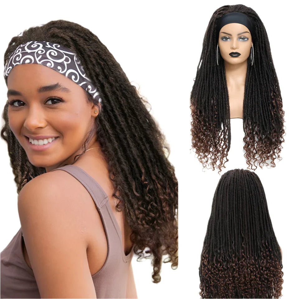 Long 22" Goddess Locs Headband Wig | Curly Ends | Soft Faux Locs | Synthetic Braids | For Women