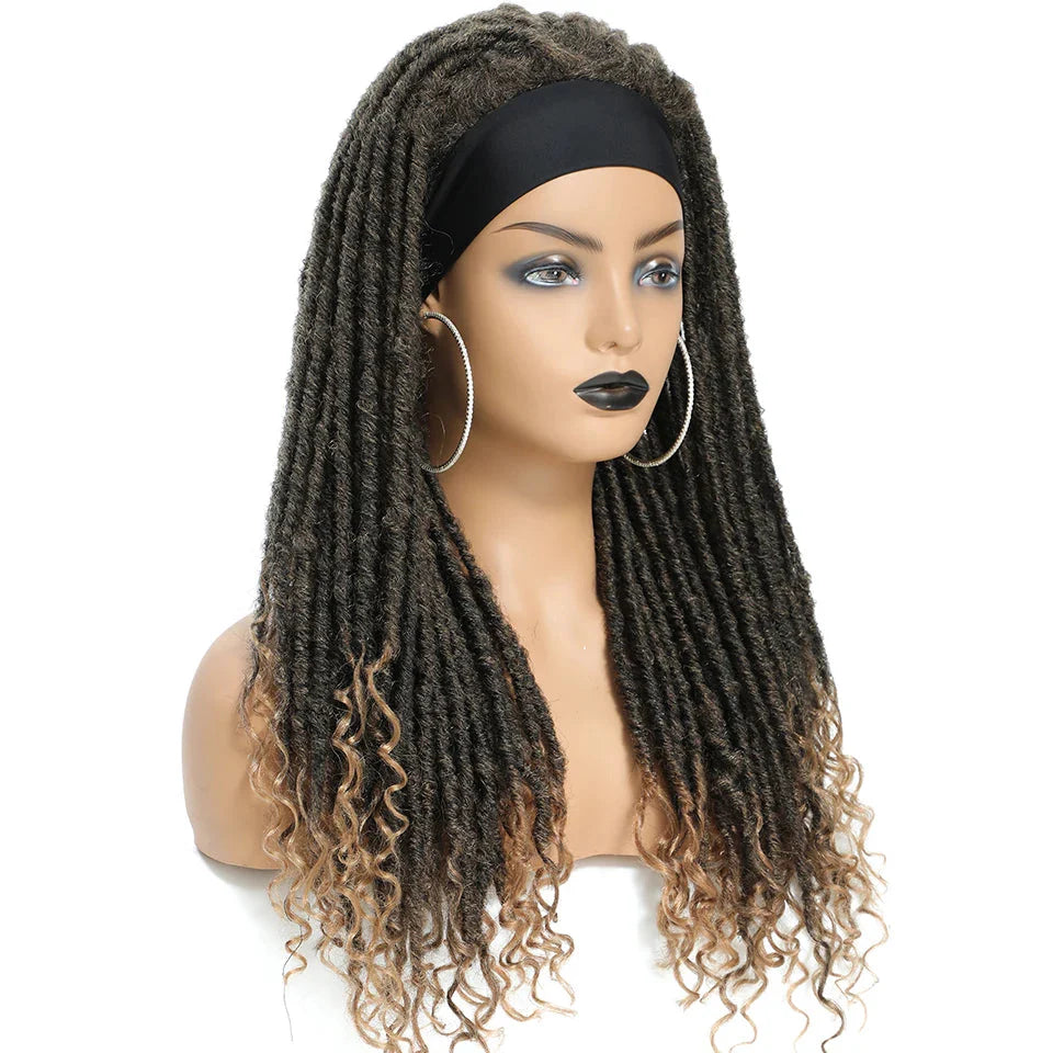 Long 22" Goddess Locs Headband Wig | Curly Ends | Soft Faux Locs | Synthetic Braids | For Women