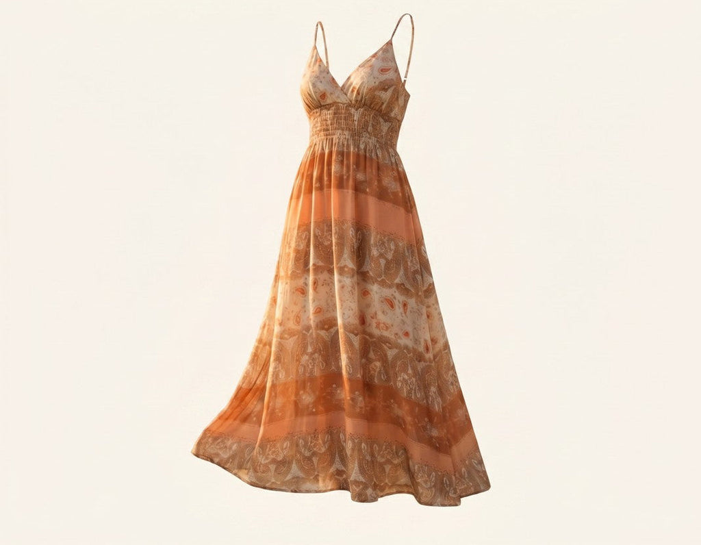 Paisley Casual Maxi Dress – Peach & Terracotta Boho