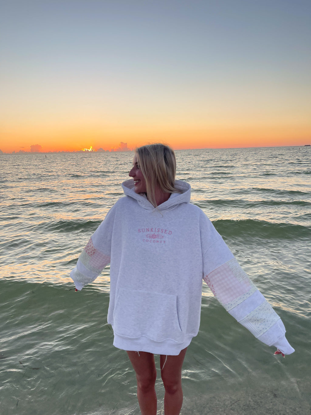 Sunkissedcoconut Quilted Pastel Embroidered Hoodie